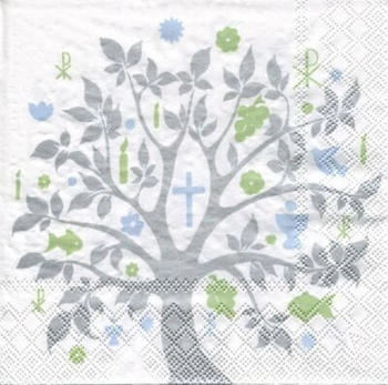 Ambiente 20 Servietten Baum Kommunion 33x33 cm silber/gr&uuml;n