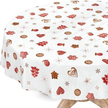 ANRO Wachstischdecke Weihnachten Weiß Robust Wasserabweisend Rund 140 cm