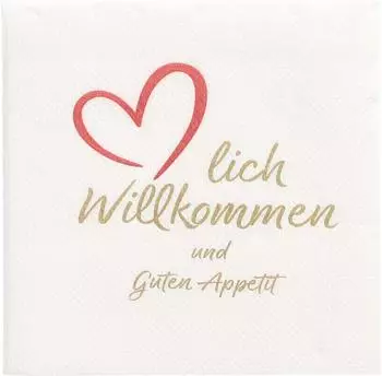 Papstar Servietten, 2-lagig PUNTO 1/4-Falz 20 cm x 20 cm weiss Herzlich Willkommen & Guten Appetit mikrogeprägt
