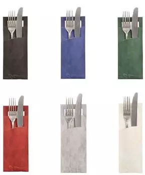 Papstar Bestecktaschen 20 cm x 8,5 cm grau inkl. weißer Serviette 33 x 33 cm 2-lag.