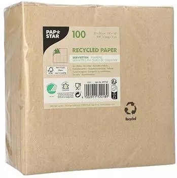 Papstar Servietten, 3-lagig 1/4-Falz 33 cm x 33 cm natur aus recyceltem Papier