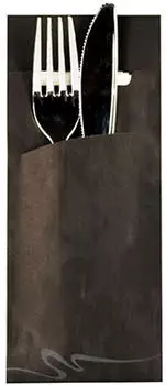 Papstar Bestecktaschen 20 cm x 8,5 cm schwarz inkl. weißer Serviette 33 x 33 cm 2-lag.