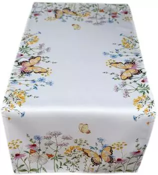 texpot Tischdecke Druck Blumen und Schmetterlinge Frühling (1-tlg) Ecru, Rechteckig 90x40 cm