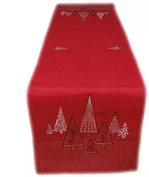 texpot Tischdecke Stickerei Tannenbäume Winter Weihnachten Deko (1-tlg) rot, Rechteckig 90x40 cm