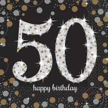 Amscan Servietten 50. Geburtstag "Sparkling Celebration" Gold, 33x33cm, 16 St&uuml;ck (10022252)