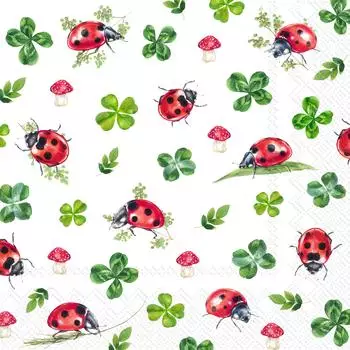 IHR Papierservietten Marienkäfer, Pilze & Kleeblätter 33x33cm, 20 Stück (L1037200)