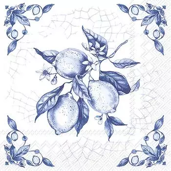 IHR Papierservietten Zitronen Blau 33x33cm, 20 Stück (L 1035294)