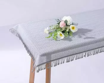 texpot Tischdecke mit Fransen Weichschaum wetterfest rutschfest PVC (1-tlg) hellgrau, Oval 140x180 cm