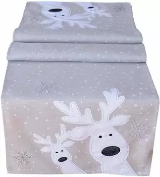 texpot Tischdecke Stickerei lustiger Elch Winter Weihnachten Deko (1-tlg) ecru, Quadratisch 85x85 cm