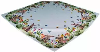 texpot Tischdecke Druck Osterhase Blumenwiese Ostern (1-tlg) Quadratisch 85x85 cm