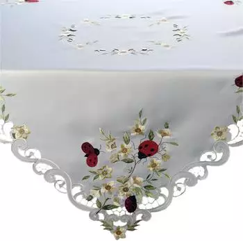 texpot Tischdecke Stickerei Marienkäfer Ostern Frühling (1-tlg) Weiß, Quadratisch 85x85 cm