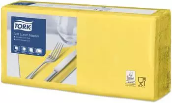 Tork Soft Lunchserviette gelb, 3-lagig, 33x32,6cm, 1/4-Falz (477862)