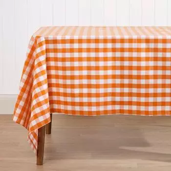 Homescapes Vichy-Karo Tischdecke, Baumwolle, orange, 137x228cm