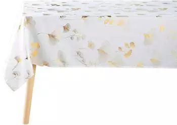 Douceur d'Int&eacute;rieur Bloomy Tischdecke, Polyester metallisch bedruckt, wei&szlig; & gold, 150x300cm (1723192)