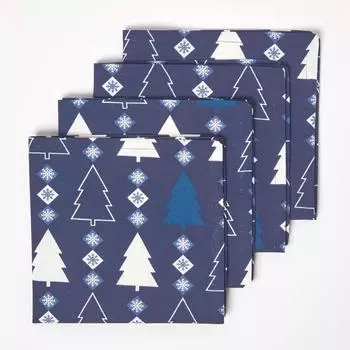 Homescapes Weihnachtsservietten "Winterland" 4er-Set, blau, 100% Baumwolle, 45x45cm