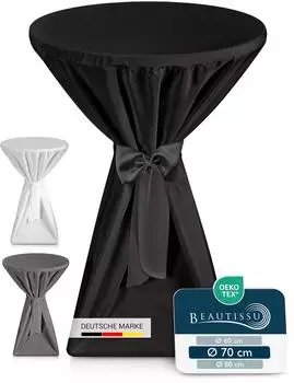 Beautissu Stehtischhusse Premium, rund Ø70-75cm, schwarz, bügelfrei
