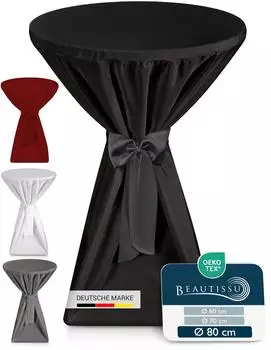 Beautissu Stehtischhusse Premium, rund, schwarz, Ø80x145cm