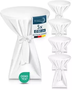 Beautissu Premium Stehtischhusse, weiß, blickdicht, Ø80cm, 5er-Set