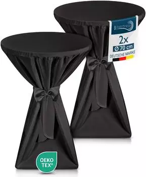 Beautissu Premium Stehtischhusse &Oslash; 70-75cm, schwarz, blickdicht, 2er-Set