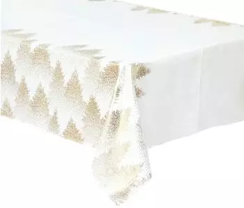 JJA Tischdecke Tannen-Print 140x240cm, wei&szlig;/gold (183852)