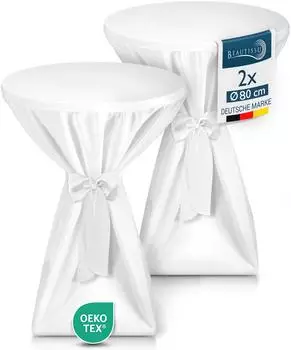 Beautissu Premium Stehtischhusse rund &Oslash; 80cm, wei&szlig;, blickdicht, 2er-Set