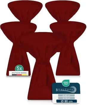 Beautissu Stehtischhusse rund &Oslash; 80-85cm bordeaux, 5er-Set