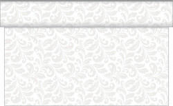 Sovie HORECA Tischläufer Carlo in Weiß aus Linclass Airlaid 40cm x 24 m- Ornamente Schnörkel