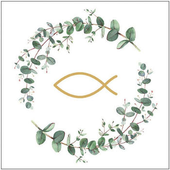 Ambiente 20 Lunch-Servietten Fisch Eukalyptus Zweig wei&szlig; gr&uuml;n gold
