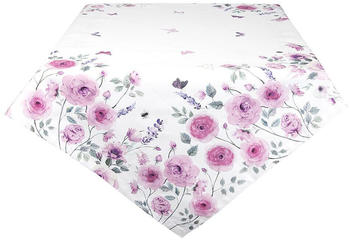 Clayre & Eef Tischdecke 100x100 cm Weiß Rosa Baumwolle Quadratisch
