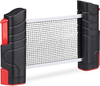 Relaxdays Ausziehbares Tischtennisnetz schwarz/rot bis 176 cm mit Klemmhalterung (10025041)
