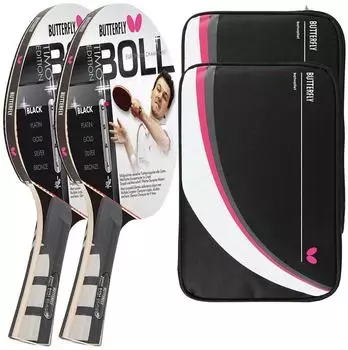 Butterfly 2x Timo Boll Black 85030 + 2x Drive Case II