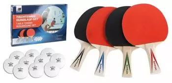 SUN-FLEX Rundlauf Set Tischtennis, 4 Schl&auml;ger + 10 B&auml;lle (20122)