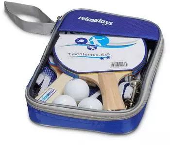 Relaxdays Tischtennis-Set 2 Sterne, 2 Schläger, Netz & 3 Bälle, blau