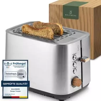 Waldwerk Design Toaster 2 Scheiben, Edelstahl und Eichenholz (B0CKXV5DLV)