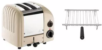 Dualit Toaster Paket 1 / Classic Toaster 2 Scheiben mit mit Brötchenaufsatz Crème