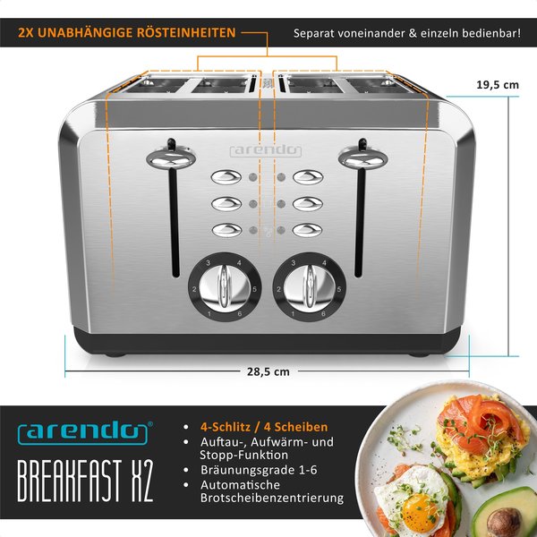 Ausstattung & Technische Daten Arendo 304307 4-Scheiben-Toaster