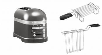 KitchenAid 2-Scheiben Toaster Artisan 5KMT2204 + Brötchenaufsatz Paket 1 Medaillon Silber