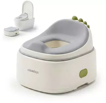 Relaxdays Töpfchen Toilettentrainer 4-in-1 mit Deckel, Dino, hellblau/weiß