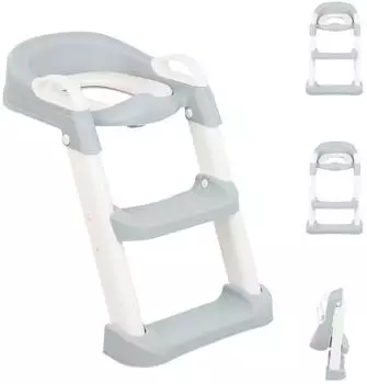 KIKKABOO Lea Toilettenaufsatz mit Leiter, Griffe, faltbar, grau (31403010017)
