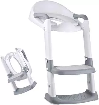 Relaxdays Kinder-Toilettensitz mit Treppe, h&ouml;henverstellbar 39-45cm, klappbar, grau/wei&szlig;