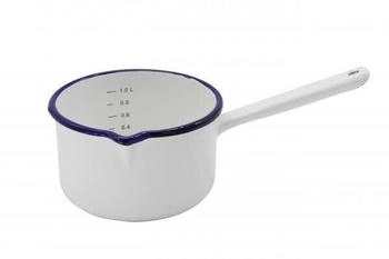 Kr&uuml;ger HUSUM Stieltopf 14 cm aus Emaille mit Ausguss und Literskala - 1 Liter / Topf...