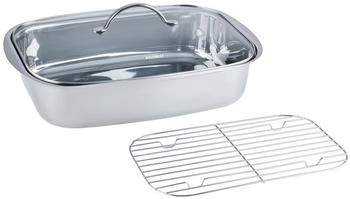 Kelomat 1993-313, Br&auml;ter Classico, eckig mit Glasdeckel 36 x 24.5 x 9cm, Edelstahl 18/10, solide Verarbeitung, mit Rost, induktionsgeeignet