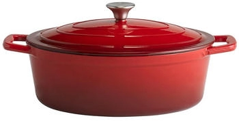 APS 88308 Bräter mit Deckel "5 STARS", Gusseisen, induktionsgeeignet, ofenfest, inkl. Deckelhalter, 33 x 25 cm, 5 Liter, rot