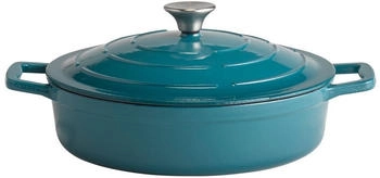 APS 88314 Bräter mit Deckel "5 STARS", Gusseisen, induktionsgeeignet, ofenfest, inkl. Deckelhalter, Ø 28 cm, 3 Liter, türkis