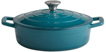 APS 88312 Br&auml;ter mit Deckel "5 STARS", Gusseisen, induktionsgeeignet, ofenfest, inkl. Deckelhalter, &Oslash; 25 cm, 2,5 Liter, t&uuml;rkis