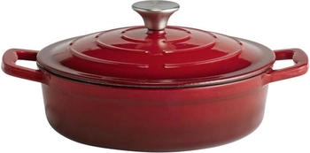 APS 88300 Br&auml;ter mit Deckel "5 STARS", Gusseisen emailliert, inkl. Deckelhalter, 2,5 l, rot, Pfanne + Kochtopf, Rot