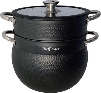 Cheffinger Kuskus Topf Dampfgarer schwarz 8 Liter Ø 24 cm