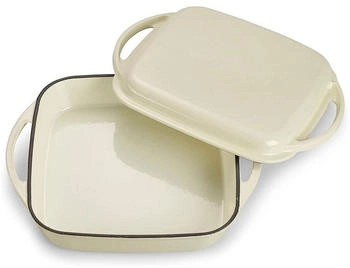 Echtwerk Bräter Universalbräter und Pfanne 2-in-1 Set Auflaufform mit Deckel Emaille Gusseisen Emaille-Beschichtung für Backöfen Grill & Induktion creme