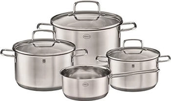 Rösle Basic Line Topf-Set Edelstahl 18/10 (Set, 4-tlg., je 1 Kochtopf Ø 16/20/24 cm 1x Stielkasserolle Ø 16 cm) Universaltöpfe mit Schüttrand und Glasdeckel Induktion