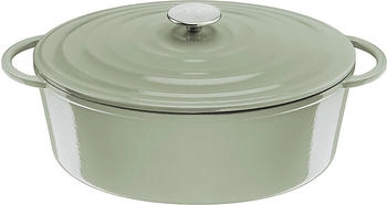 Tefal Bräter LOV Schmortopf mit Deckel Ø 34 cm oval Gusseisen Induktion für alle Herdarten geeignet inkl. E-Book hellgrün